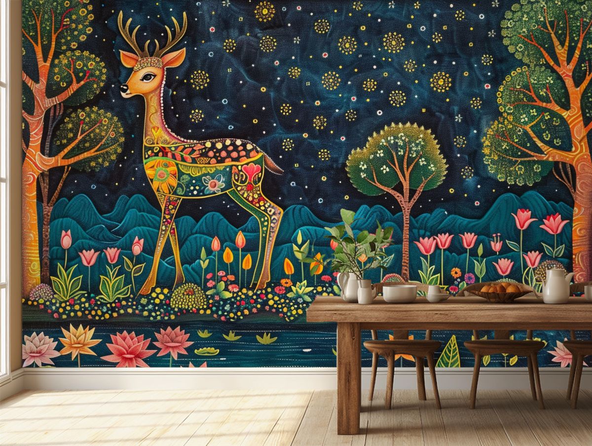 Mrugnaini-Madhubani-Bharni-Style-Painting-of-a-Deer-M