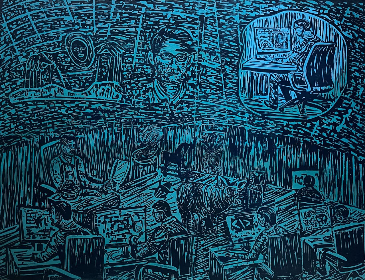Ranjan-Kaul’s-Solo-Exhibition-Equus-seige-woodcutprint_on_canvas_46inx60in-2025-