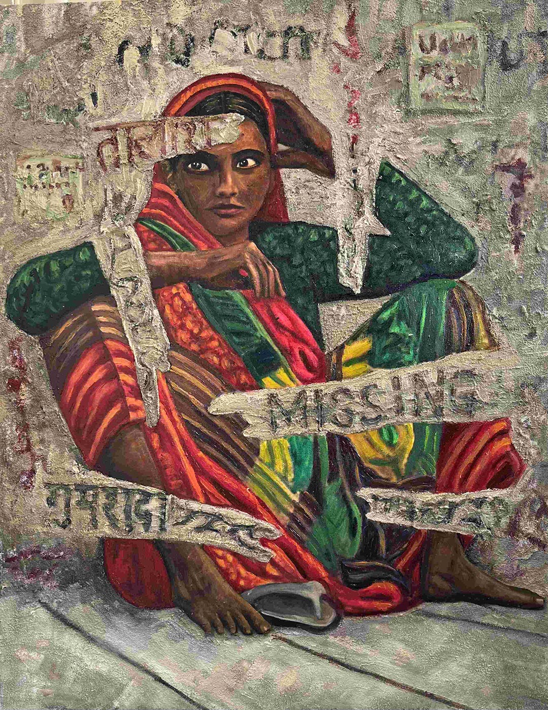 Ranjan-Kaul’s-Solo-Exhibition-Woman-on-Street-Mixed-Media-on-Linen