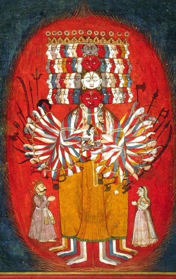 Vishvarupa with many heads, arms and legs, circa 1740, Pahadi painting, Bilaspur