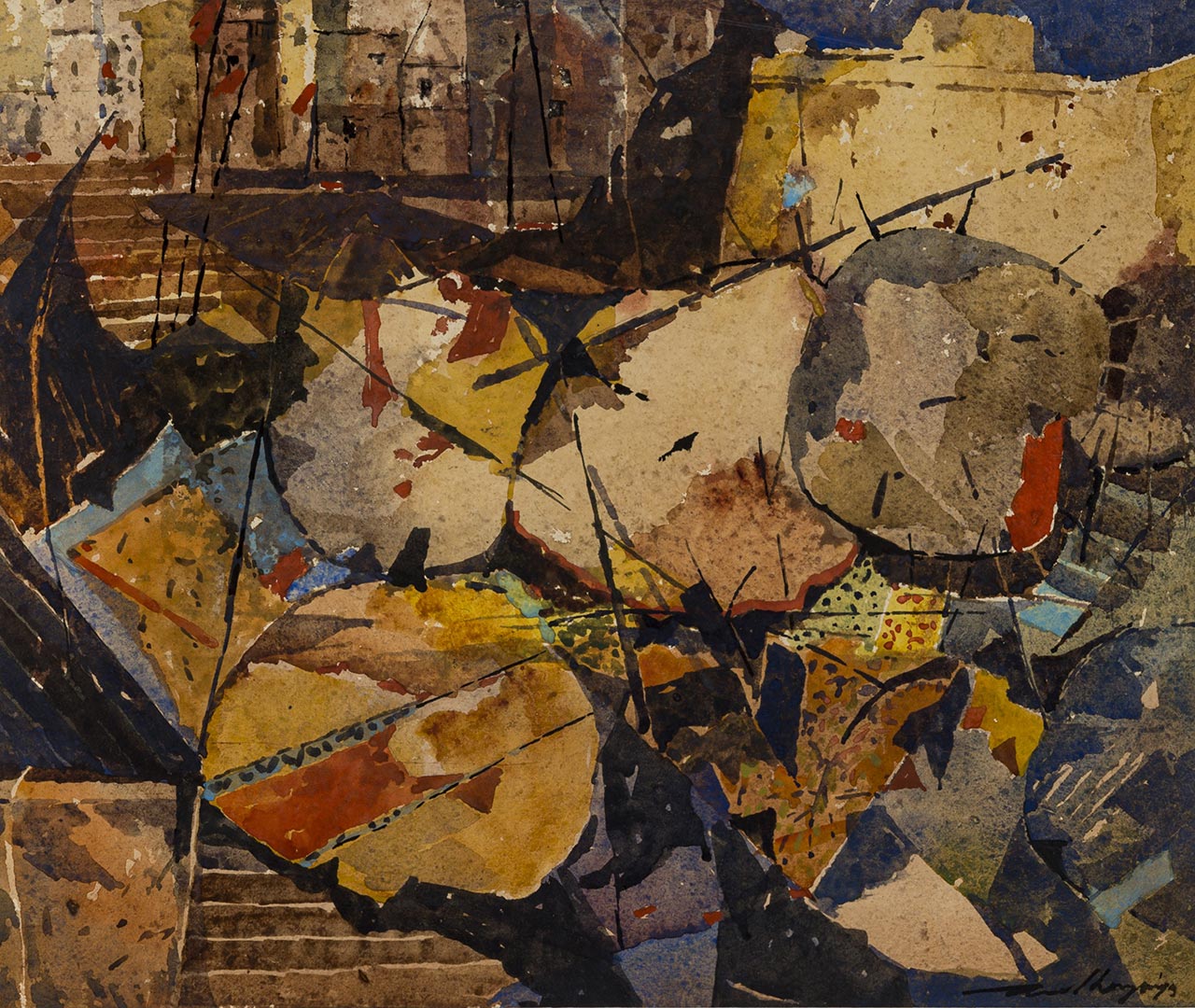 Ink-Art-SudhangsuBandyopadhyay_Untitled(Varanasi)_WatercoloronPaper_14.5x17in-(1)