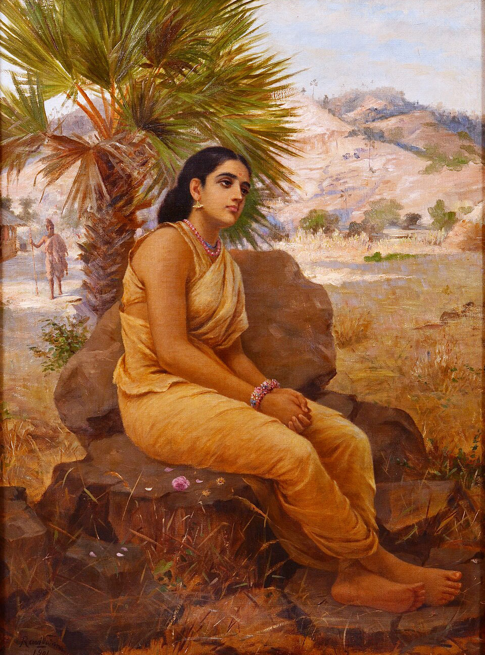 Shakuntala lost in thoughts of Dushyanta, painting by Raja Ravi Varma,19th century.