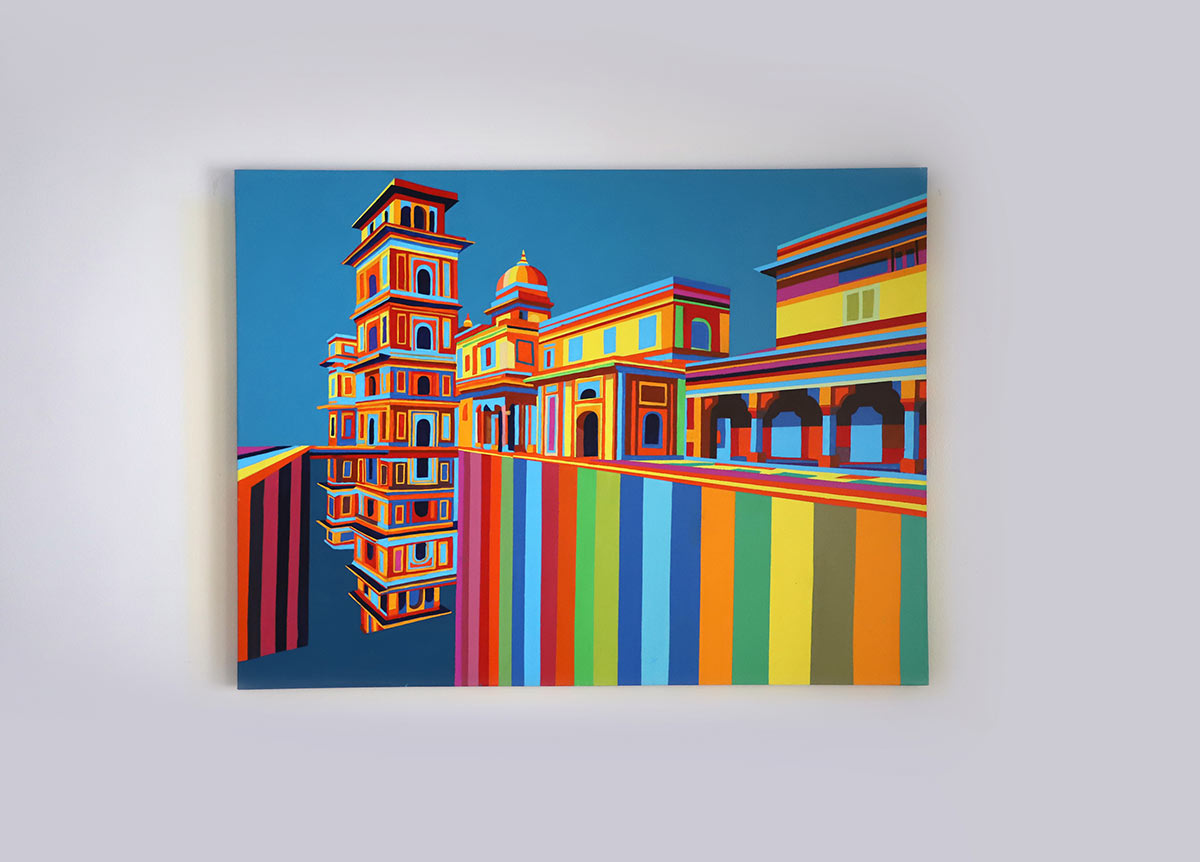 Jayesh-Sachdev,-Constructed-Divinity,-2025,-Acrylic-on-canvas,-36--x-48-inches