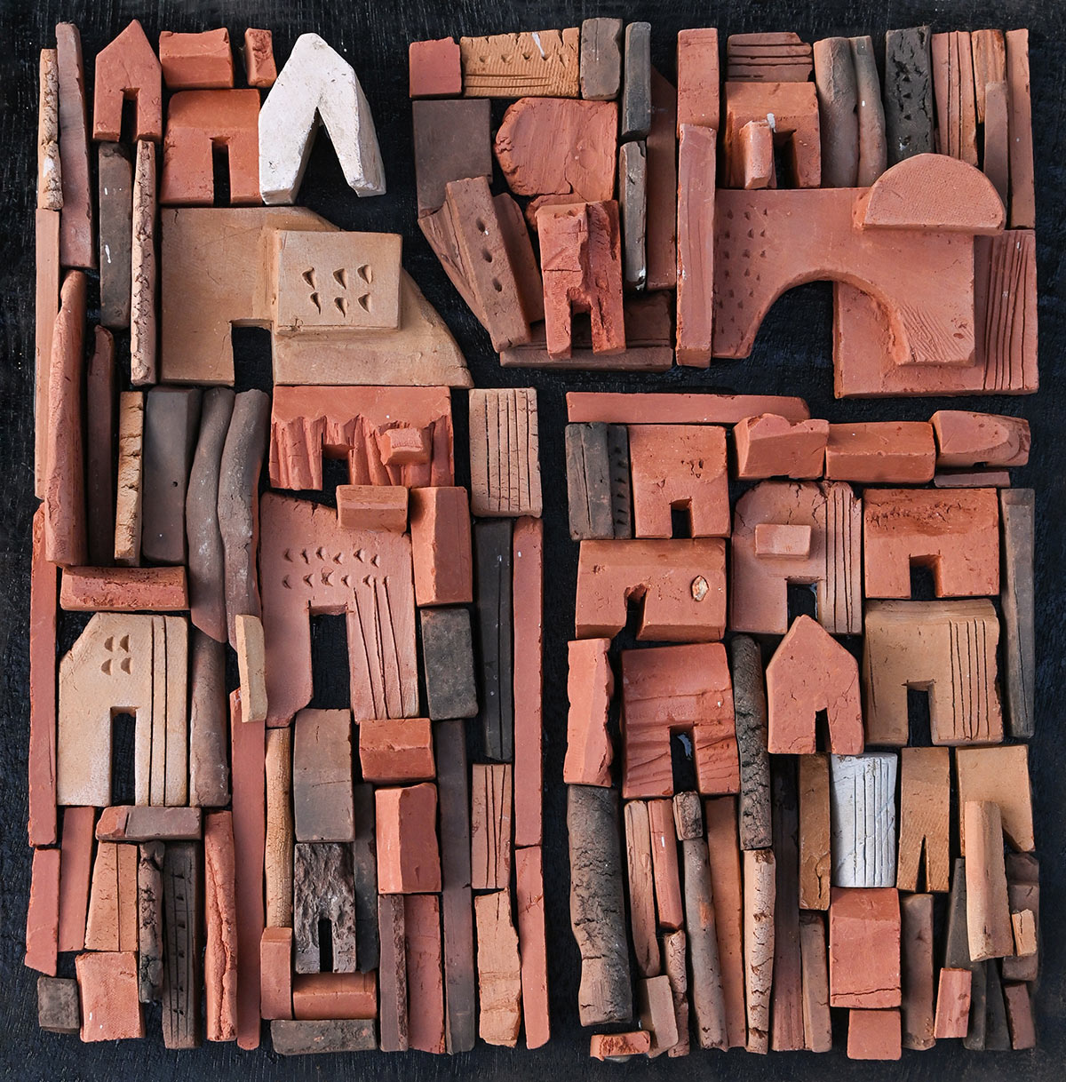 Prithwiraj-Mali,-Strengths-Of-The-Four-Cities-4,-2026,-Terracotta-and-Stoneware,--10-x-10-x-2.5-Inches