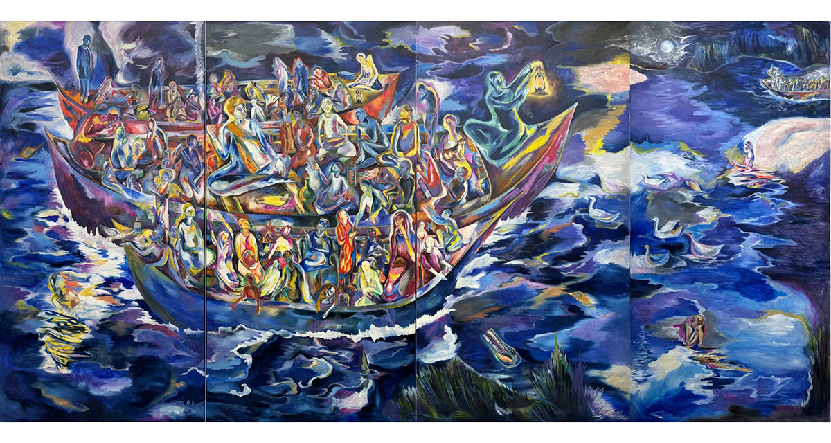 Riya-Chandwani-Sindh-Jo-akhiri-safar--1-Oil-on-canvas-84-x-174-inches-2026-