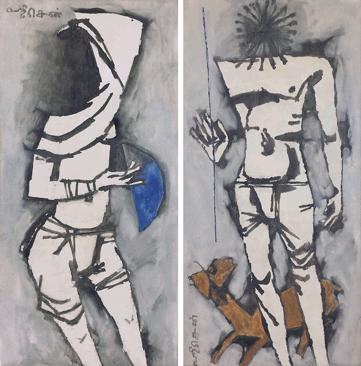 Lot 30, an Untitled diptych by M F Husain