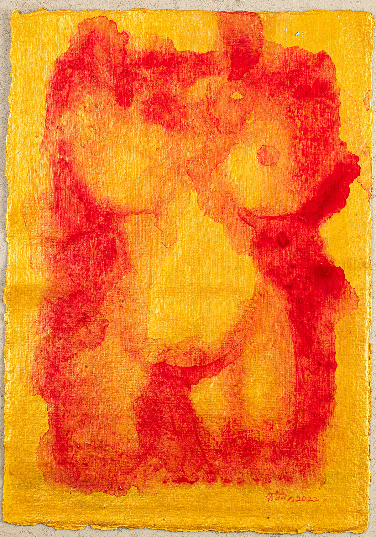 Kanchan-Chander-Golden-Torso-on-Red-I-Acrylic-on-Handmade-Paper-2022