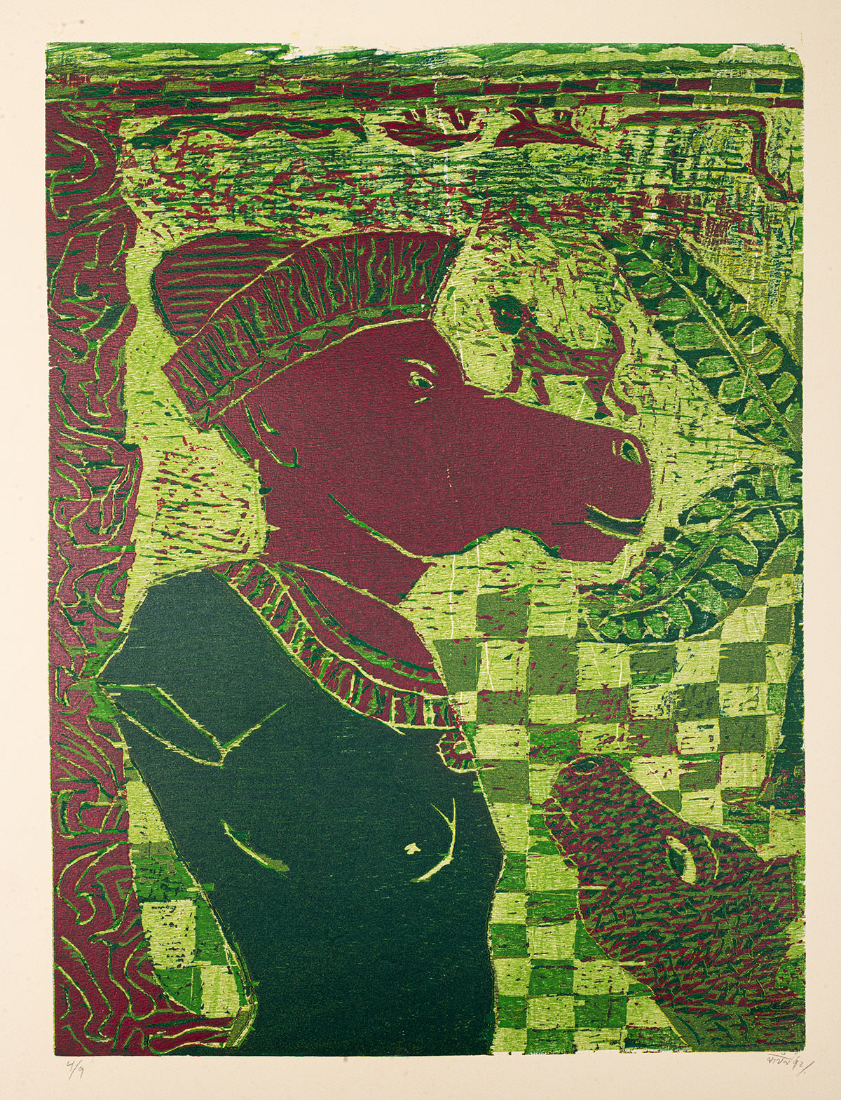 Kanchan-Chander-The-Forlorn-Queen-4_9-Diptych-Woodcut--1992