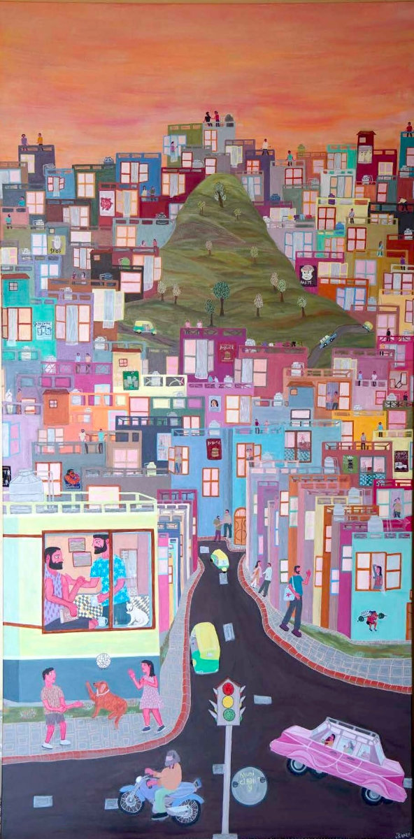 Village and City Life I, Acrylic on Canvas, 72 X 36 Inches, 2026_