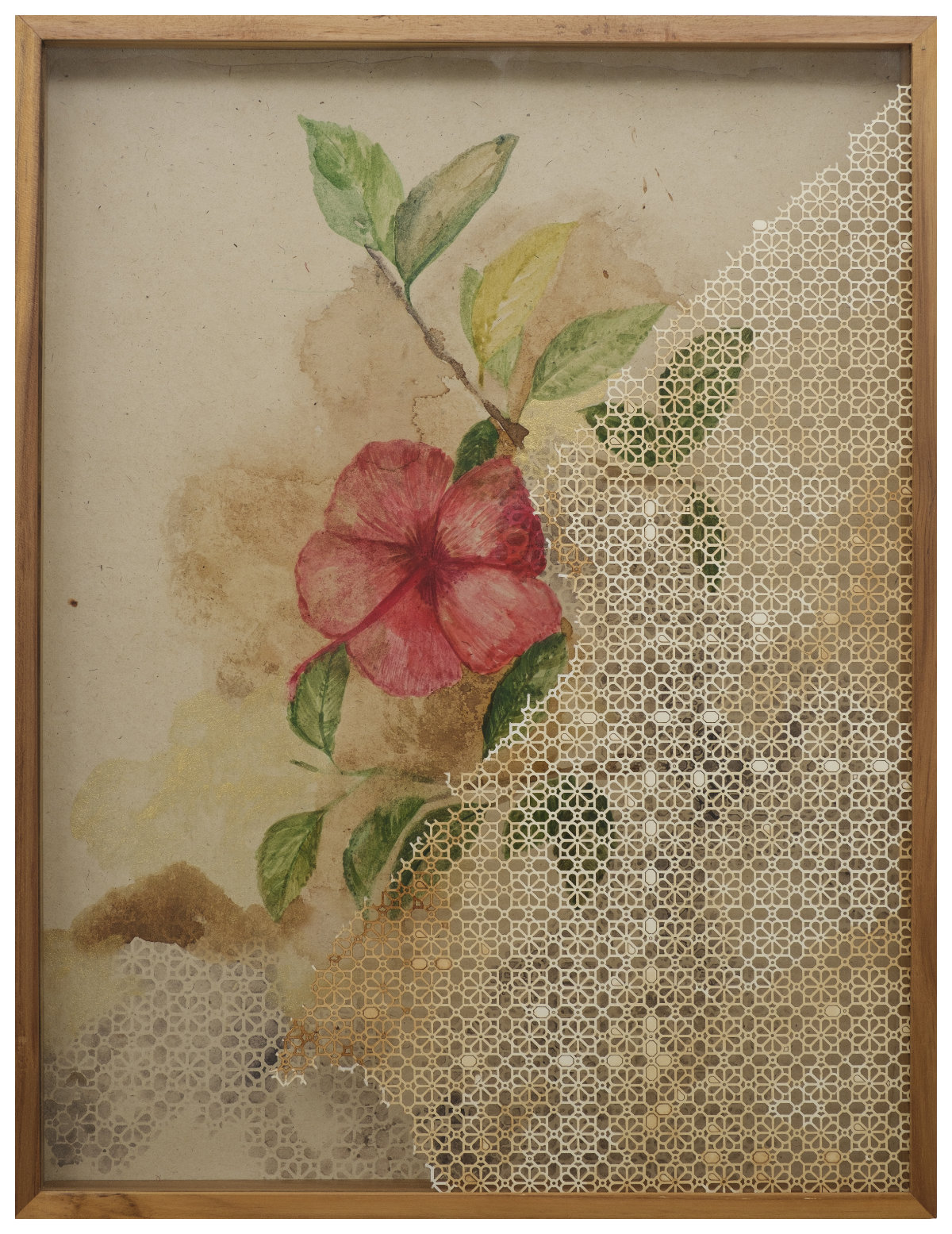 Riddhi Shah,Untitled, 17.5x13.5 inches, Gouache, Gold Pigment and Walnut Stain on Acid Free Paper and Paper Cut Jali, 2026 (8)