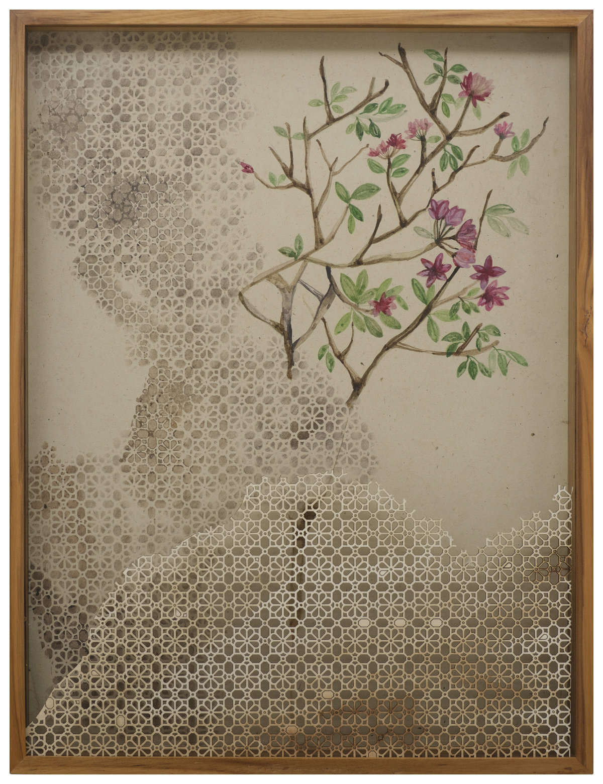 Riddhi Shah,Untitled, 17.5x13.5 inches, Gouache, Gold Pigment and Walnut Stain on Acid Free Paper and Paper Cut Jali, 2026 (9)