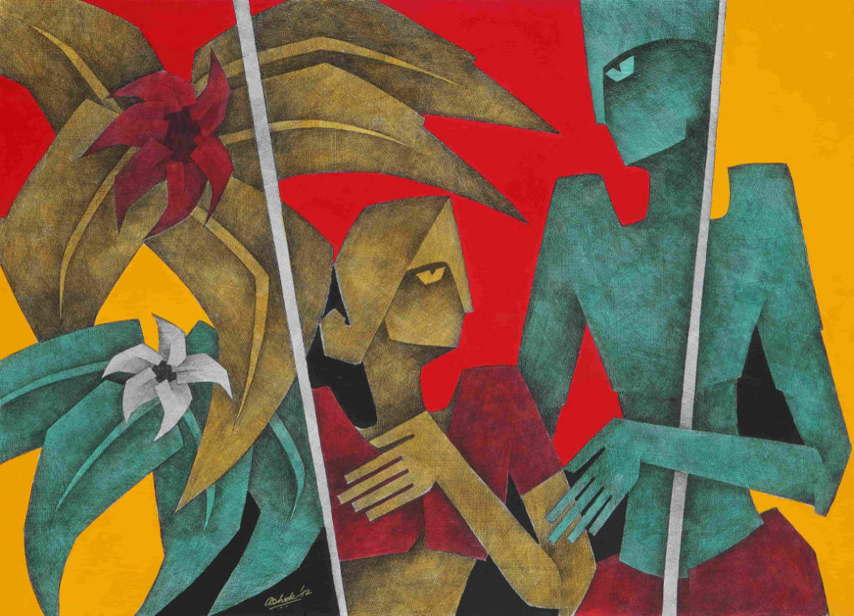 Ashok Bhowmick, Gardener, 30 x 42 inches, Acrylic, Pen and Ink Crosshatch on Archival Board (1)