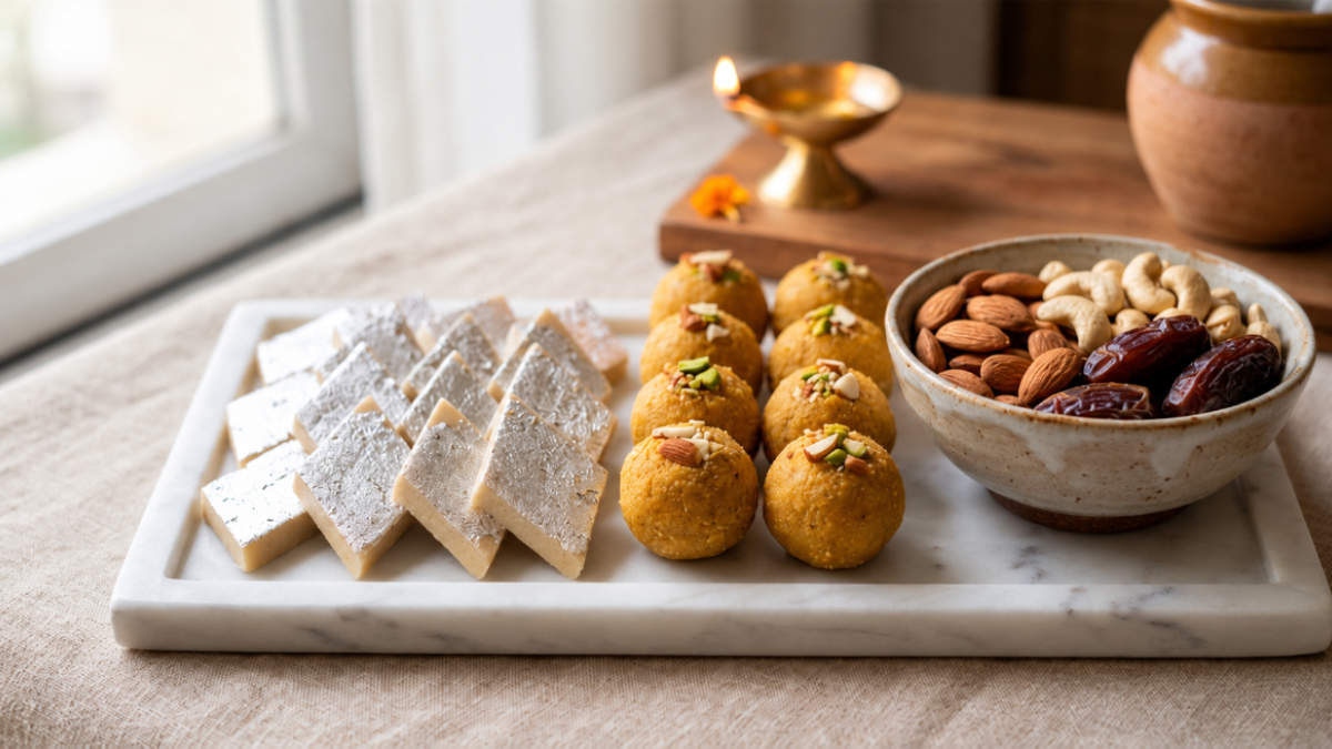 Festive Indian Sweets and Nuts Tray