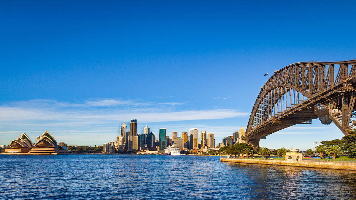 Sydney Harbour on a clear summer day with the Opera House and Harbour Bridge in view