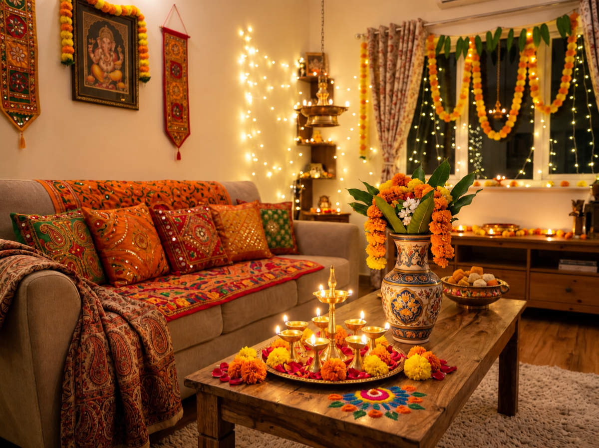 Warm Diwali Living Room Glow